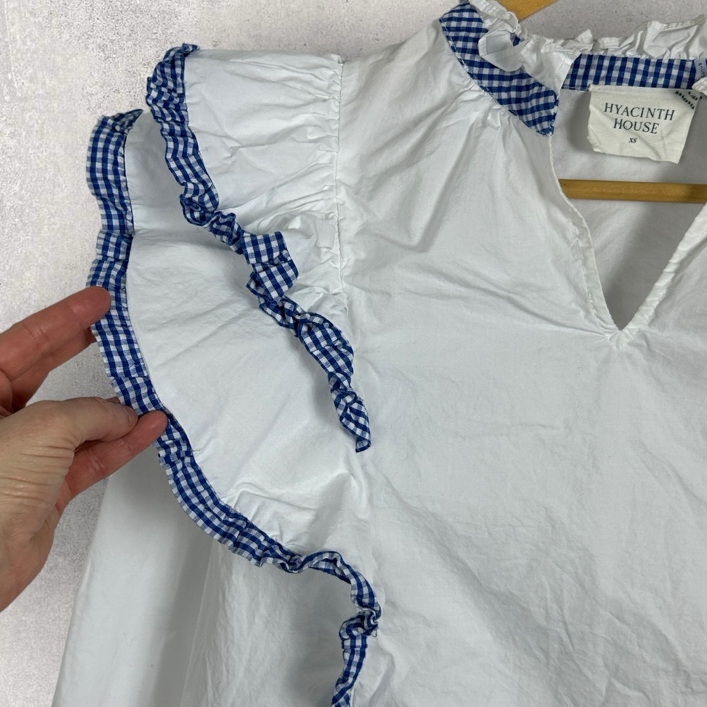 Tuckernuck Hyacinth House Blue Gingham Ruffle Holly Blouse Top Size XS White - Picture 8 of 14